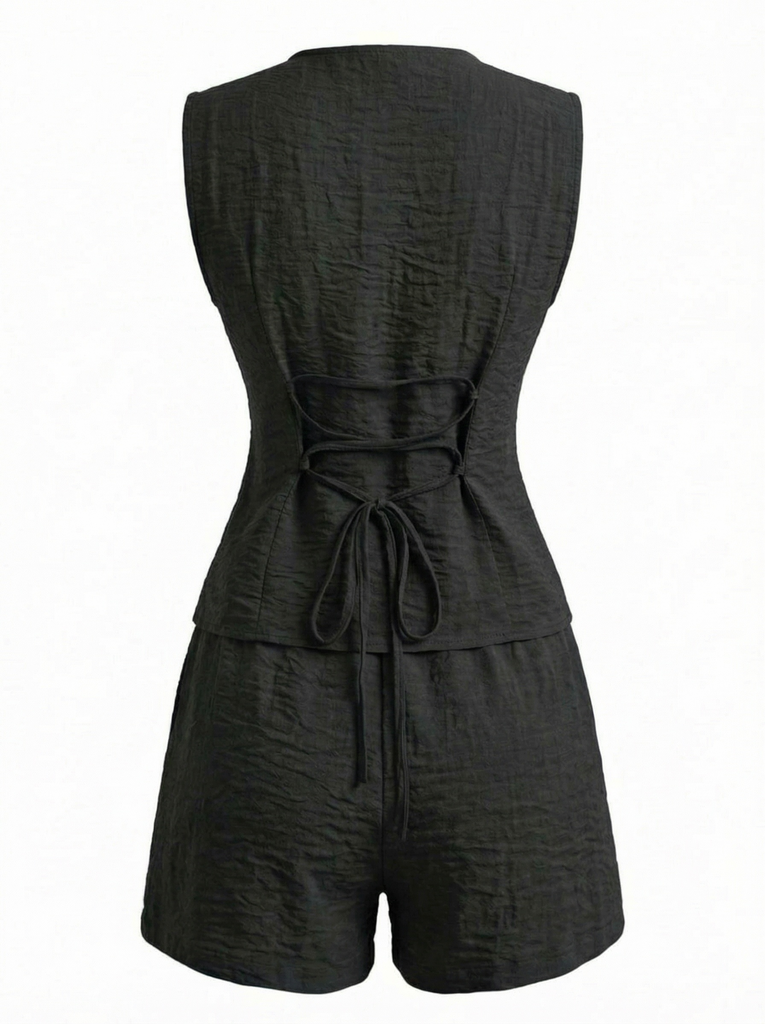 Set con Shorts con Scollo a V con Allacciatura Vest & Anni '40 5
