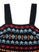 Pagliaccetto Smock Scollo Quadrato Ricamato Floreale Nero Anni '50