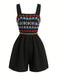 Pagliaccetto Smock Scollo Quadrato Ricamato Floreale Nero Anni '50