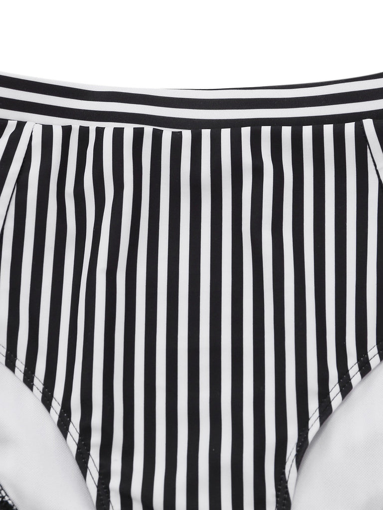 Set Tankini Nero Anni '50 a Righe con Scollo all'americana