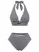 Set Tankini Nero Anni '50 a Righe con Scollo all'americana