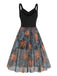 Black 1950s Sun Face Print Sleeveless A-line Dress: where 1950s romance meets her modern spirit