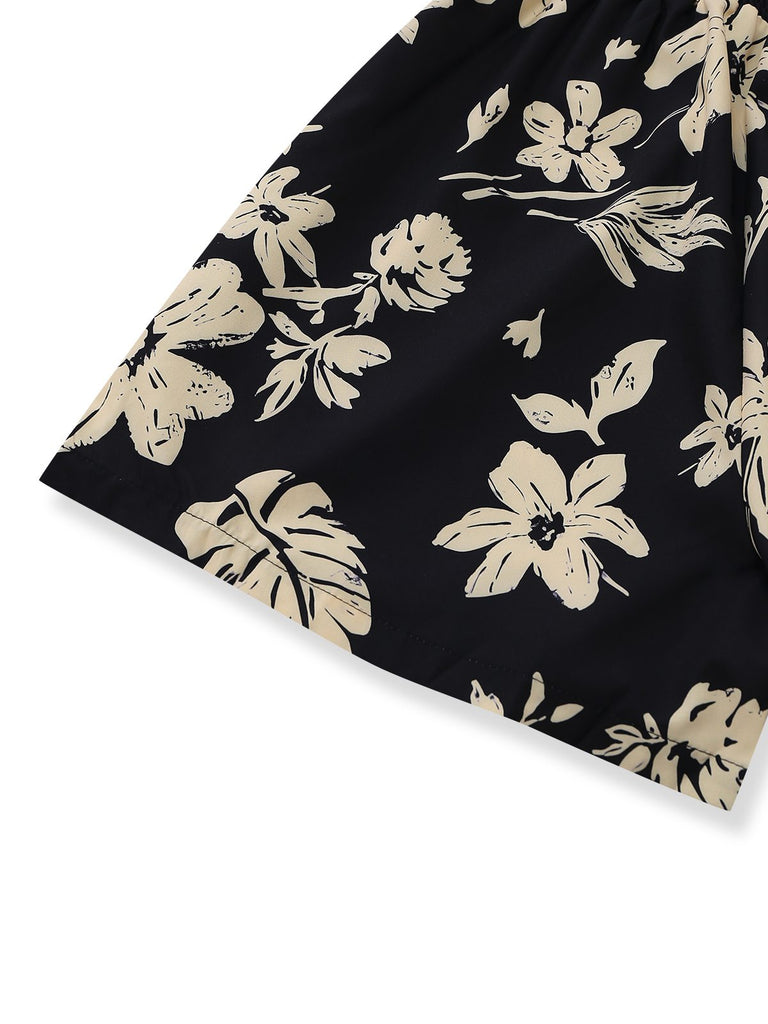 Black fabric with beige floral pattern