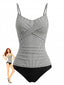 Set Tankini Nero Anni '50 a Righe Spalline Sottili