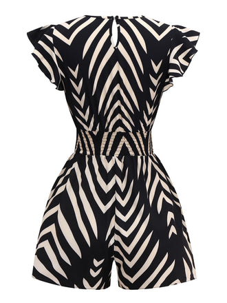 Black 1950s Zebra Striped Ruffled Waist Romper - vintage jumpsuit, retro fashion, classic black