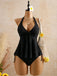 Set Tankini Textured Floreale Halter Deep V Anni '50 10