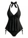 Set Tankini Textured Floreale Halter Deep V Anni '50 9