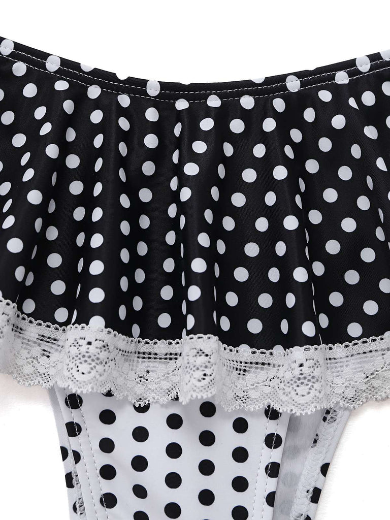 Set Bikini Nero a Pois in Pizzo Halter Anni '60 7