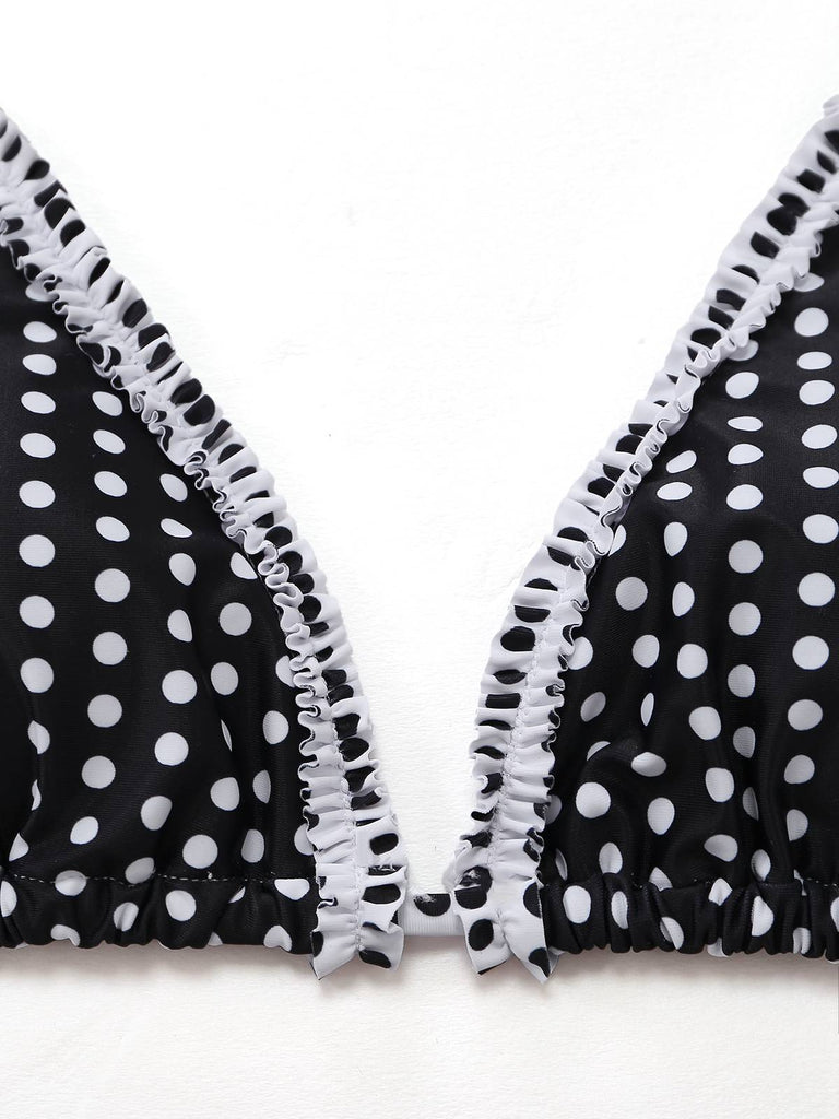 Set Bikini Nero a Pois in Pizzo Halter Anni '60 5