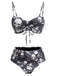 Set Bikini Gotico con Stampa Teschi e Coulisse Nero Anni '80 2