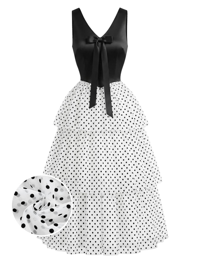 [Prevendita] Abito in Chiffon a Pois con Volant a Balze Nero & Bianco Anni '40