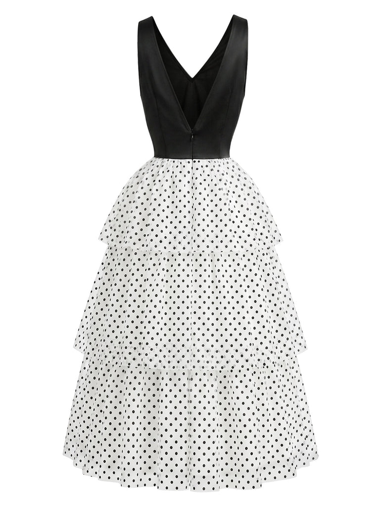 [Prevendita] Abito in Chiffon a Pois con Volant a Balze Nero & Bianco Anni '40