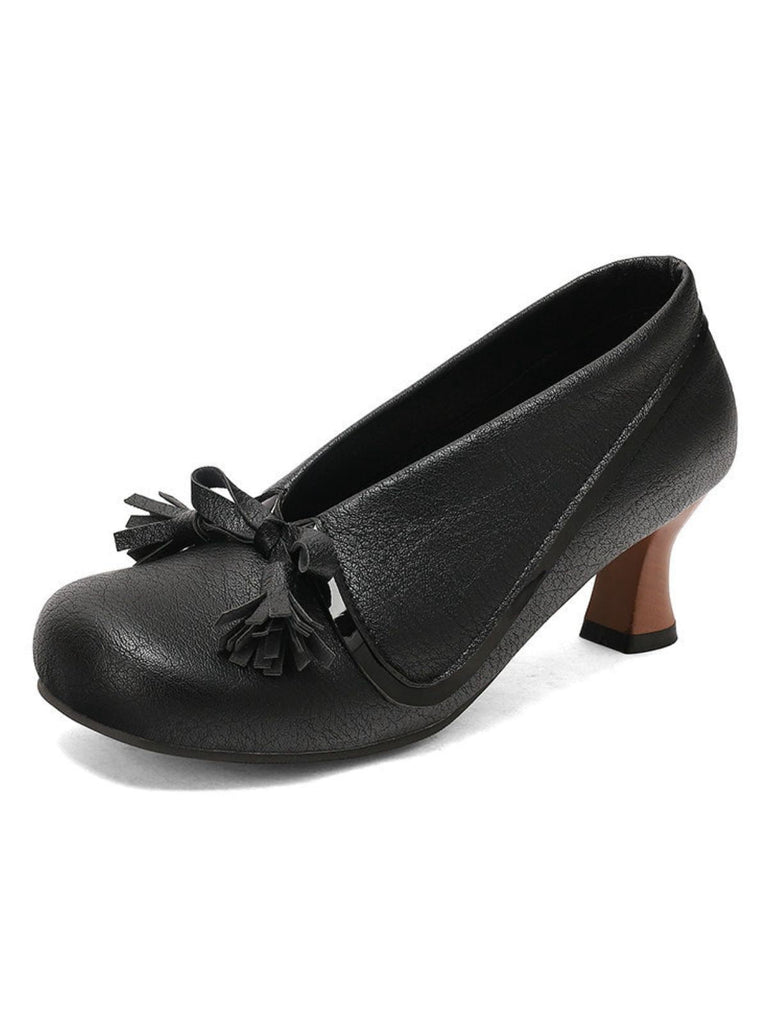 Scarpe con tacco spesso e punta tonda in PU con fiocco
