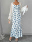 Abito blu anni '30 in chiffon e stampa floreale minuta