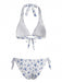Blu Set Bikini a Fiori Minuti con Allacciatura al Collo e Laccio Dietro Anni '40 3