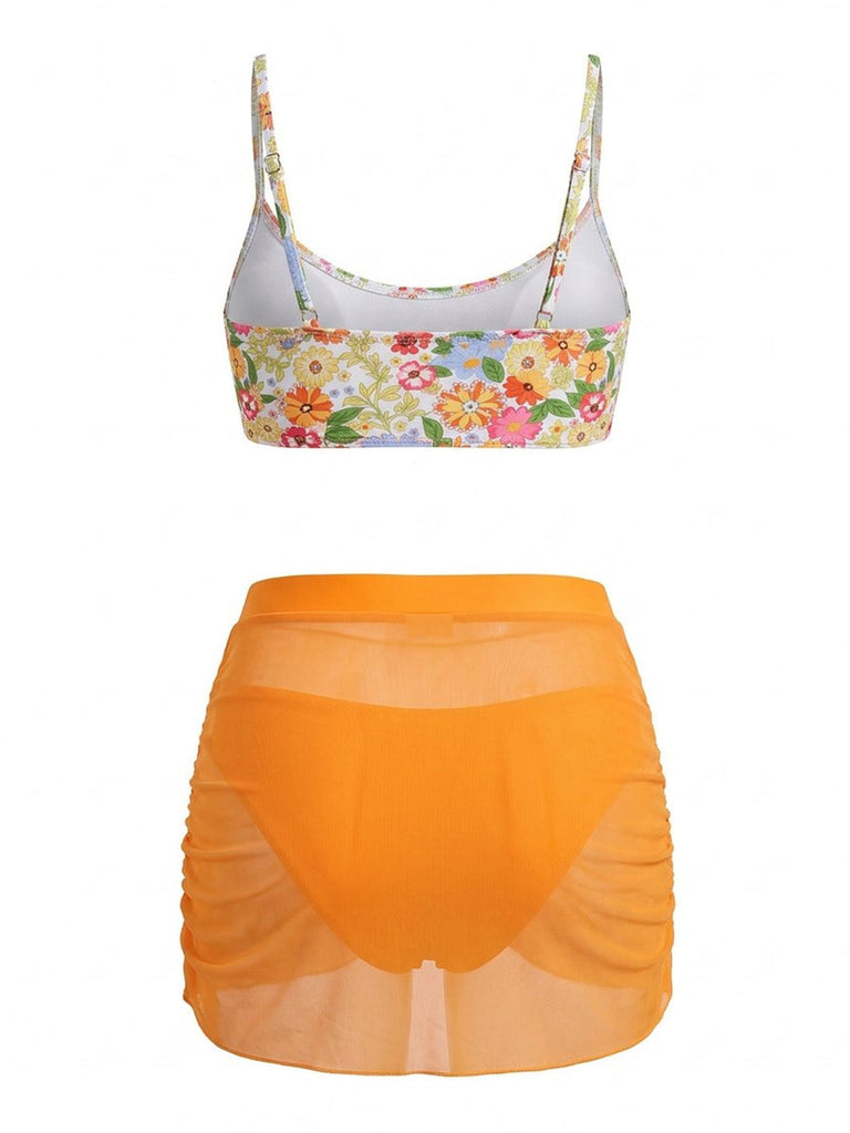 Set Tankini Floreale con Fibbia a U in Metallo a Vita Alta Anni '60 3
