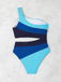 Costume Intero Blu Monospalla a Righe Color Block Anni '40 5