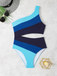 Costume Intero Blu Monospalla a Righe Color Block Anni '40 4