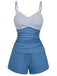Costumi intero blu anni '40 a righe con tasche arricciate