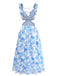 [Pre-Vendita] Abito Lungo Floreale con Cut-Out e Spalline a Volant Blu Anni '50 3
