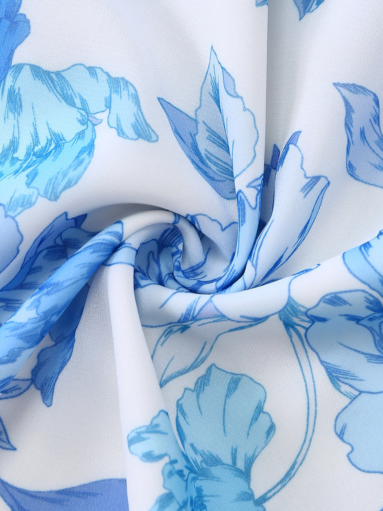 [Pre-Vendita] Abito Lungo Floreale con Cut-Out e Spalline a Volant Blu Anni '50 7