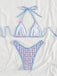 Set Bikini Triangolo Halter Vichy Floreale con Fiocco Blu Anni '60