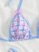 Set Bikini Triangolo Halter Vichy Floreale con Fiocco Blu Anni '60
