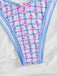 Set Bikini Triangolo Halter Vichy Floreale con Fiocco Blu Anni '60