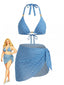 [Taglie Forti] 3PCS Set Bikini Blu Anni '70 Geometrico 3D e Copricostume