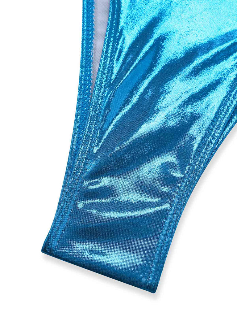 Set Bikini Blu Metallizzato Shell Halter Anni '80 7