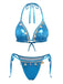 Set Bikini Blu Metallizzato Shell Halter Anni '80 2