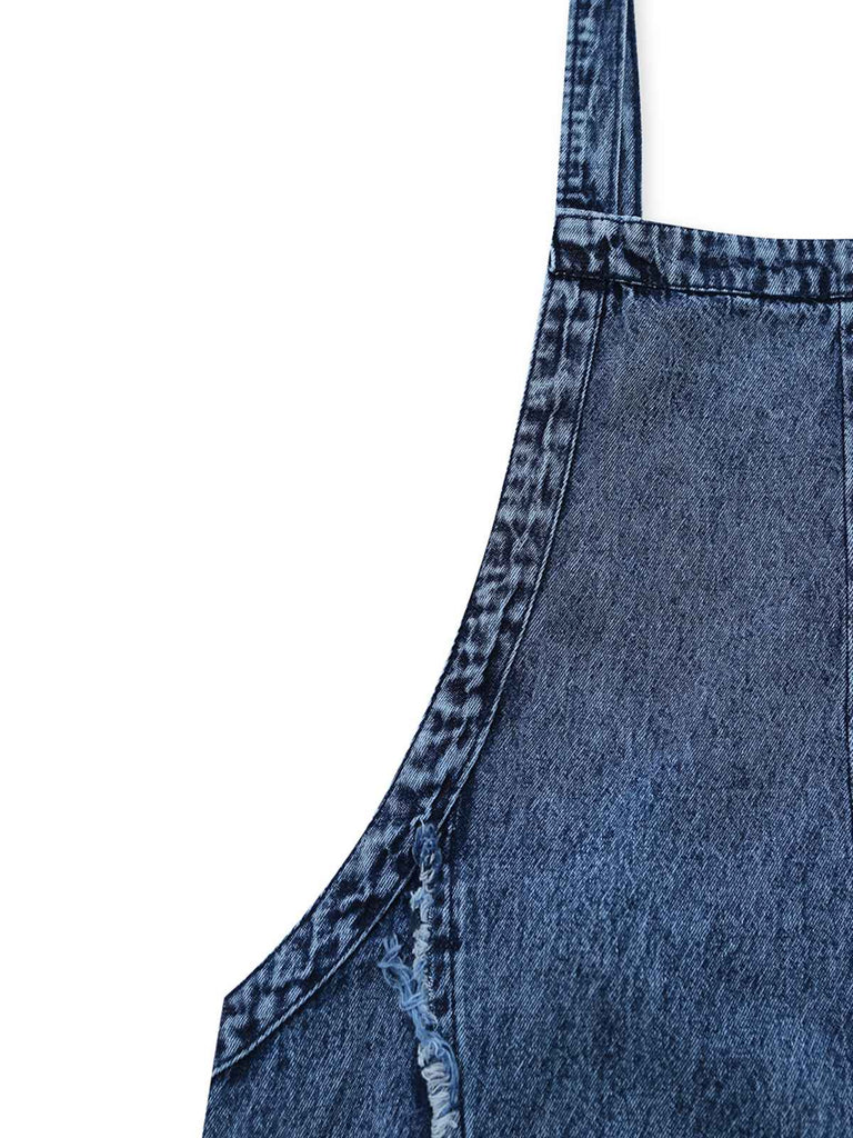 Tuta Lunga Blu in Denim Wide-Leg Overalls Frayed Anni '70 5
