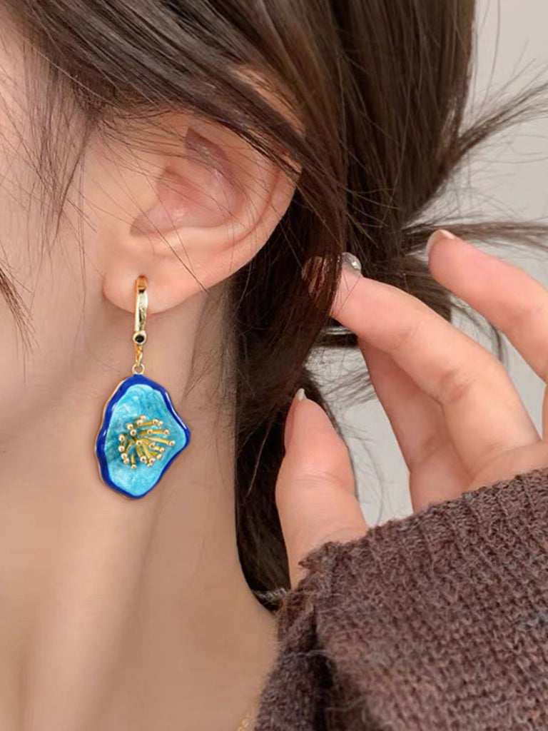 Orecchini Vintage Blu con Pendente a Fiore