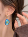 Orecchini Vintage Blu con Pendente a Fiore