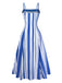 Abito Midi Blu e Bianco Anni '50 a Righe con Spalline Sottili