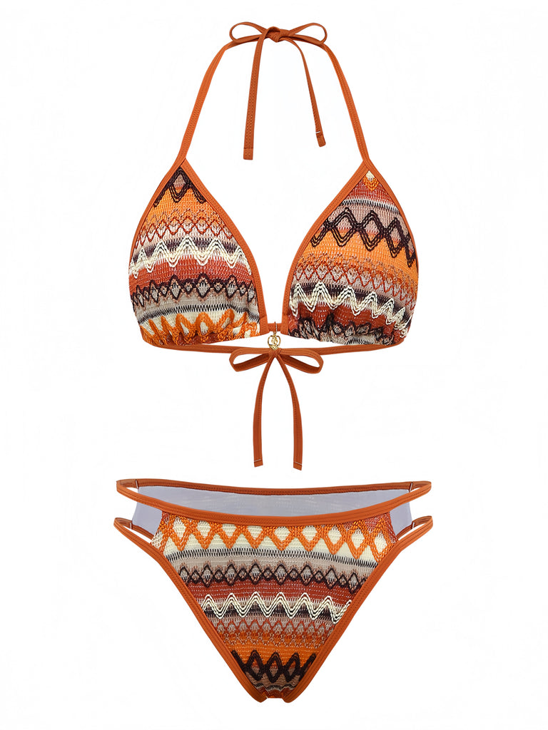 Set Bikini Bohémien Geometric in Maglia Halter Anni '70 2