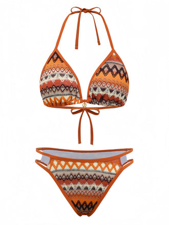 Set Bikini Bohémien Geometric in Maglia Halter Anni '70 2