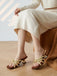 Sandali Mules Tacco Basso Punta Quadrata con Fascetta Intrecciata Marrone