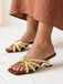 Sandali Mules Tacco Basso Punta Quadrata con Fascetta Intrecciata Marrone