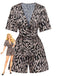 Tuta corta marrone anni '40 in raso leopardato con scollo a V