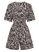 Tuta corta marrone anni '40 in raso leopardato con scollo a V