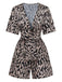 Tuta corta marrone anni '40 in raso leopardato con scollo a V