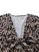 Tuta corta marrone anni '40 in raso leopardato con scollo a V