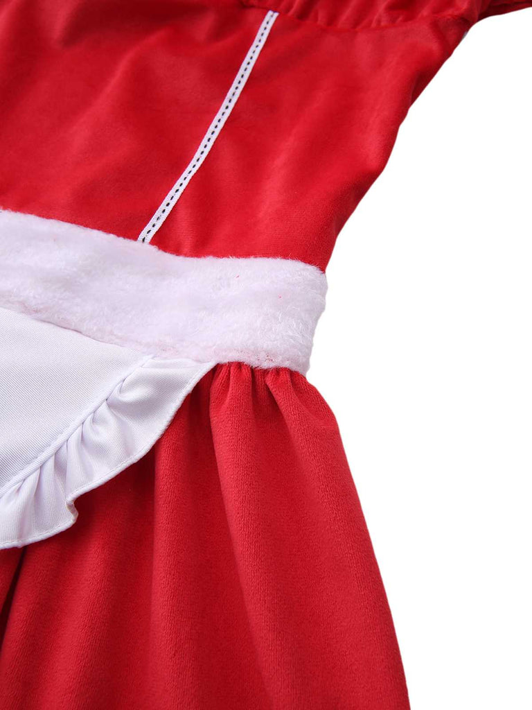 Abito natalizio con fiocco e scollo quadrato con sottoveste anni '70