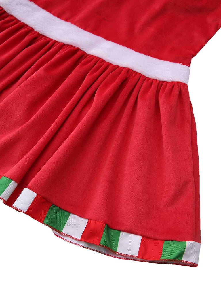 Abito natalizio con fiocco e scollo quadrato con sottoveste anni '70
