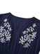 Abito lungo con ricami floreali blu navy anni '70