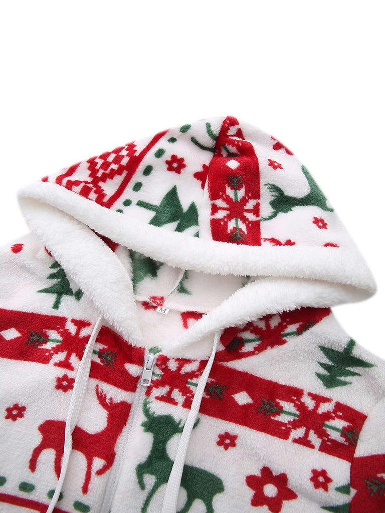 Felpa con cappuccio in peluche con renne e albero di Natale anni '40