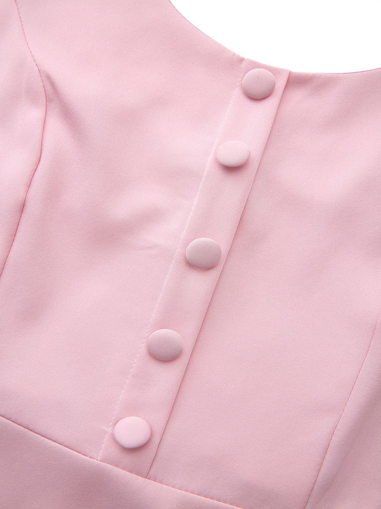 [Prevendita] Abito con mantella e revers a tinta unita rosa anni '50