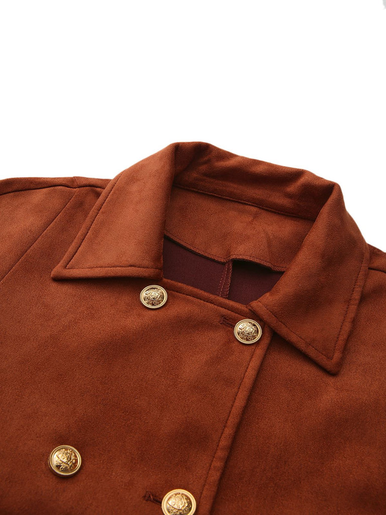 Mantella in pelle scamosciata doppiopetto con bottoni marrone anni '40