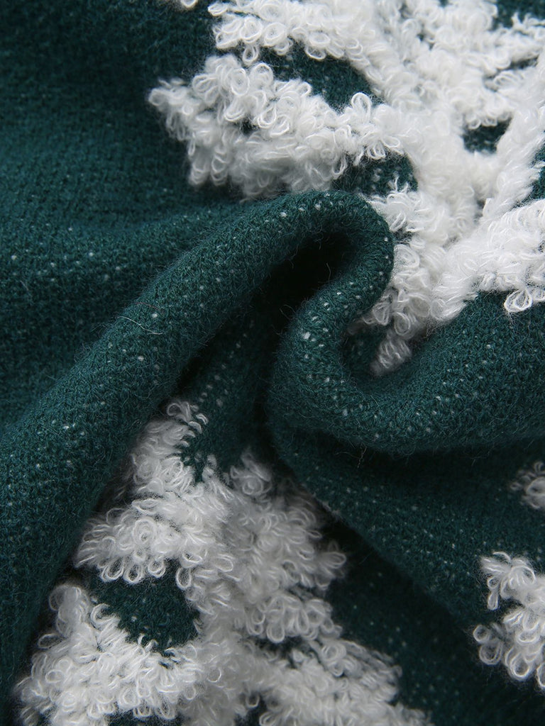 Maglione con fiocco di neve a collo alto in pile natalizio anni '40